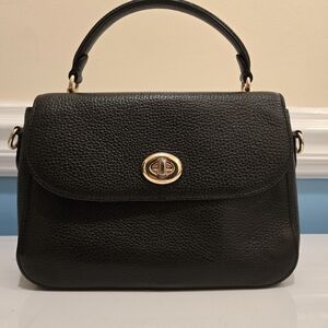 Coach Marlie Top Handle Satchel Black Leather Crossbody Bag with Gold Accents
